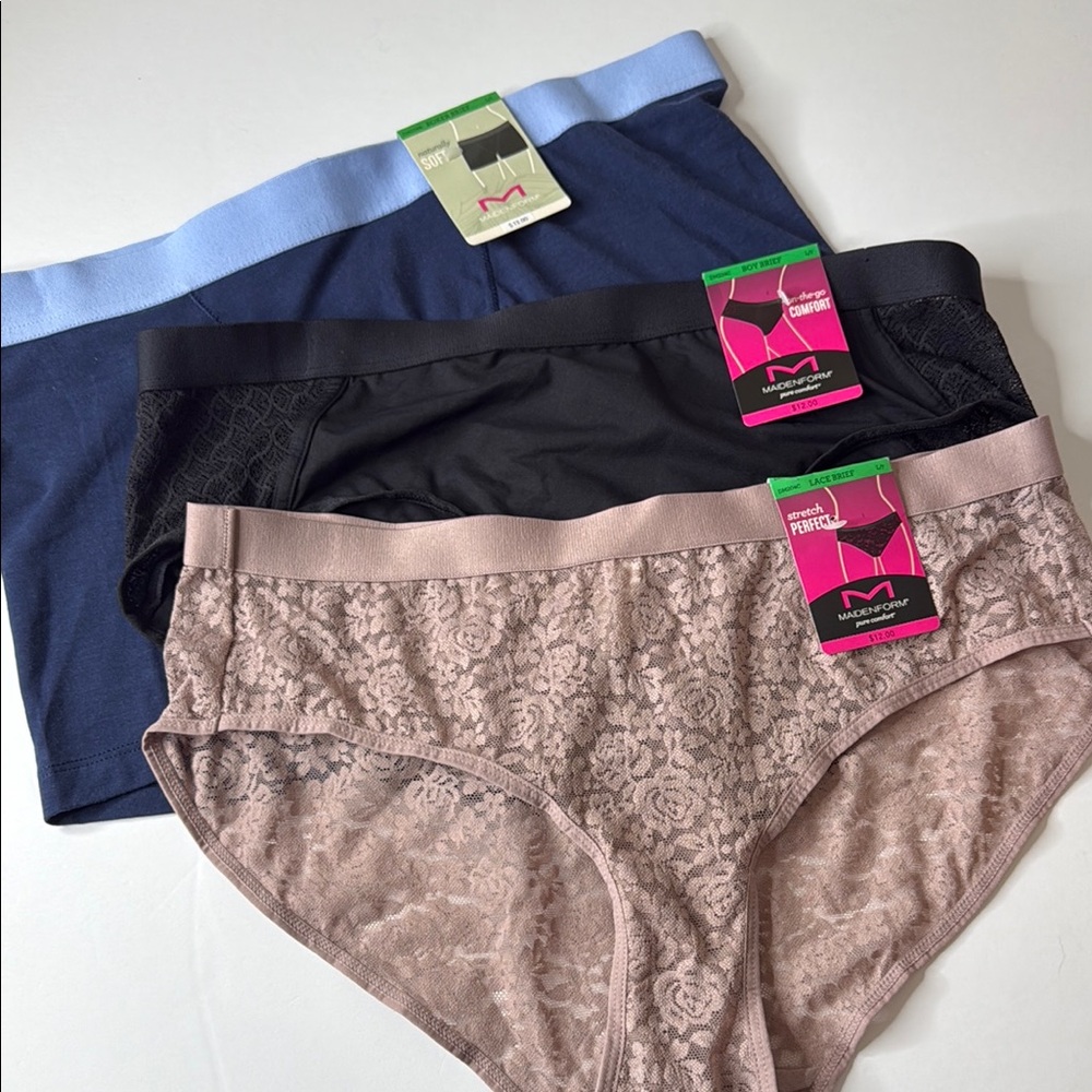 Maidenform Assortment of Brief Panties 3 Pairs - Size Large / 7
